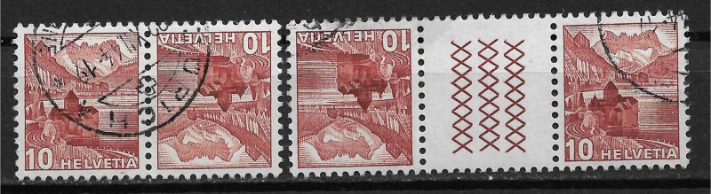 1939 Switzerland 230a Chillon Castle Tete Beche & Gutter Pairs used.