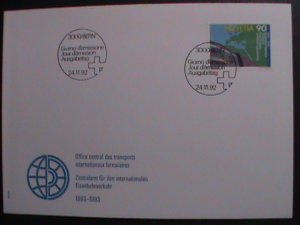 ​SWITZERLAND-1993 SC#924 CENT.OF INTL.CARRIAGE RAIL CENTRAL OFFICE MNH FDC VF