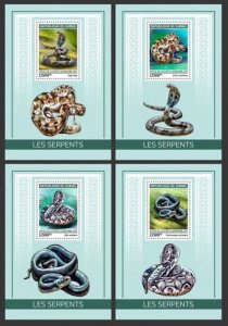 Guinea - 2019 Snakes on Stamps - Set of 4 Souvenir Sheets - GU190115b