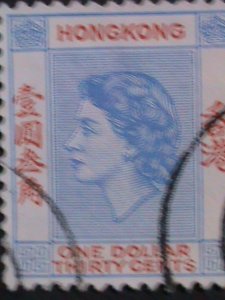 ​HONG KONG-1960 SC#195- 62 YEARS OLD-QUEEN ELIZABETH II $1.30-FANCY CANCEL-VF