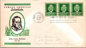 FDC 1940 SC #874 Linprint Cachet - St Francisville, LA - Strip Of 3 - J5454