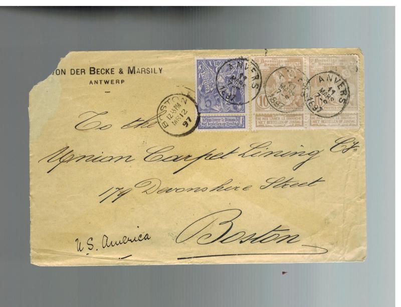 1897 Antwerp Belgium cover to Boston USA # 79 and 80