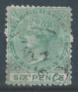 St. Christopher #3 Used 6p Queen Victoria - Wmk. 1 - Perf 12 1/2