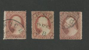 1857 United States Postage Stamps #25A Set Used Plates 2-3-5 Certified