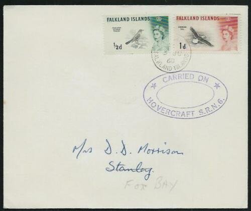 FALKLAND IS 1968 ½d Thrush, 1d Gull cover CARRIED ON / HOVERCRAFT SRN6.....61436 