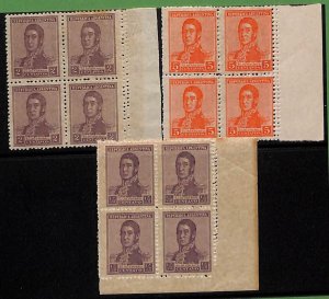 ZA0132 - ARGENTINA - stamps - ERROR - 3 blocks NO WATERMARK double perforation