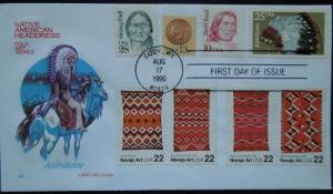 2501-2505 FDC Indian Headdresses 8/17/90 set of 5