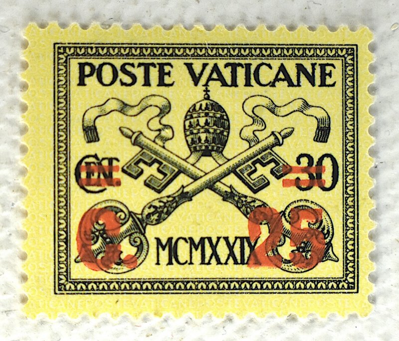 VATICAN CITY SCOTT #14 OVERPRINT MH, 1929