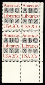 US #2015 America's Libraries P# Block of 4; MNH (1.75)