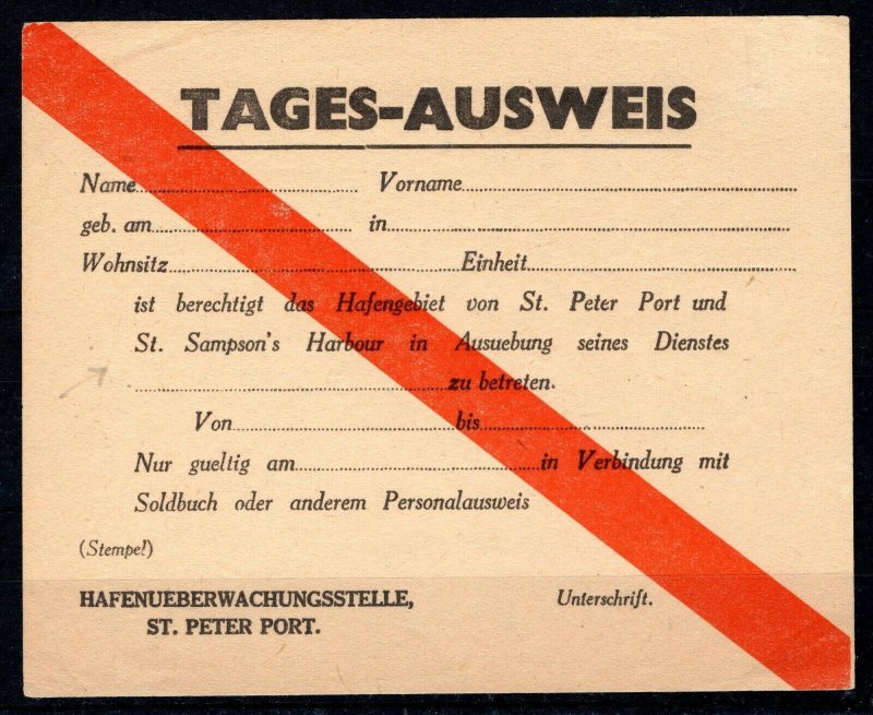 GB Channel Islands GUERNSEY WW2 Germany Occupation Card AUSWEIS Harbour SS414