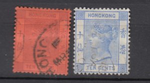 J30263, 1882-1902 hong kong used hr #44-45 queen wmk 2