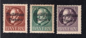 Bavaria 1919 50pf, 60pf & 80pf Overprints, Scott 146-147, 149 MH, value = 75c