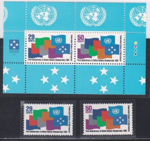 Micronesia # 152-153 & 153a, Admission to the U.N. 1st Anniv., NH, 1/2 Cat.