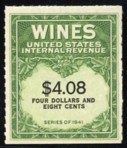 United States, Revenues #RE201 Cat$50, 1951 $4.08 yellow green and black, wit...