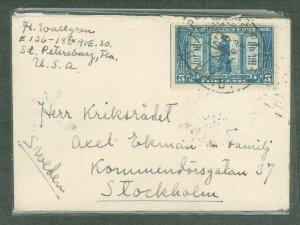 US 619 1925 5c Lexington & Concord, single franking this cover sent from St. Petersburg, FL to Stockholm, Sweden