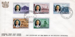 Cook Islands 1974 Sc#417/421 Tribute to Sir Winston Churchill Set (5) FDC