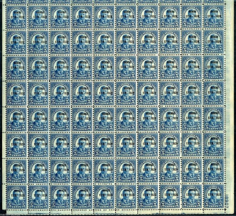 UNITED STATES  SHEET OF 100 SC#648  5c  HAWAII MINT NH