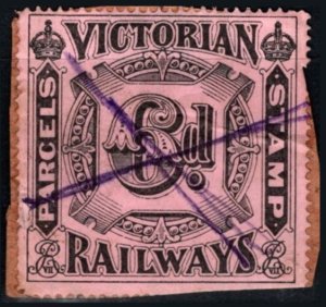 1902 Australia Revenue 6 Pence Victoria Railways Parcel Stamp Used