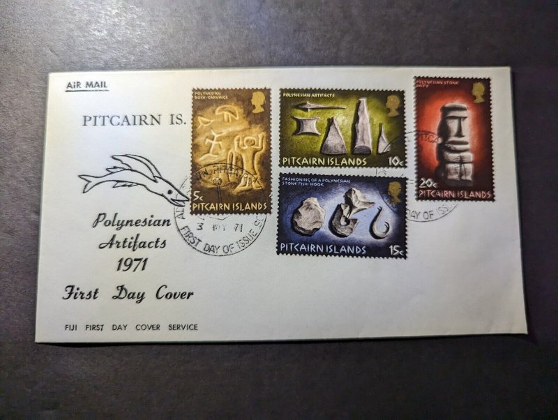 1971 Pitcairn Islands Airmail Souvenir First Day Cover Polynesian Artifacts