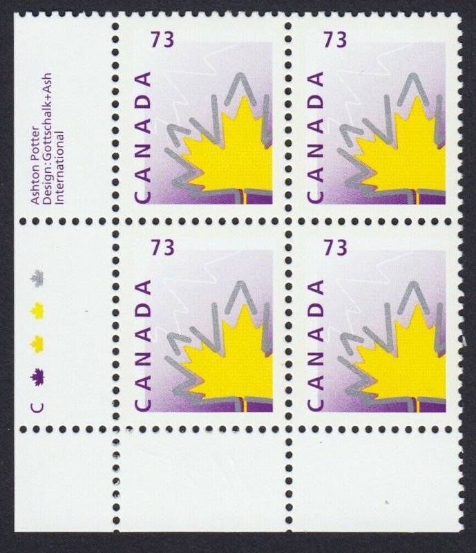 NARROWED SPACING = MAPLE LEAF = LL PLATE BLOCK - MEDIUM VALUE Canada 1998 #1685