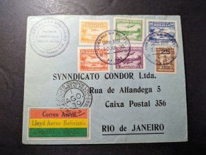 1930 Bolivia Airmail Cover La Paz to Rio De Janeiro Brazil Synndicato Condor