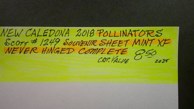 New Caledonia 2018 Pollinators Scott# 1249 Mint XF NH CPL S/S
