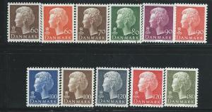 Denmark  #532,534,536,538,539,541,546  (MNH) CV $3.75