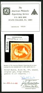 U.S. #189 MINT with APES Cert OG HR 