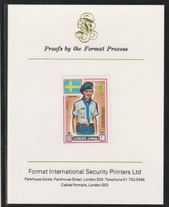 AJMAN 1971 WORLD SCOUTS - SWEDEN  imperf on FORMAT INT PROOF CARD