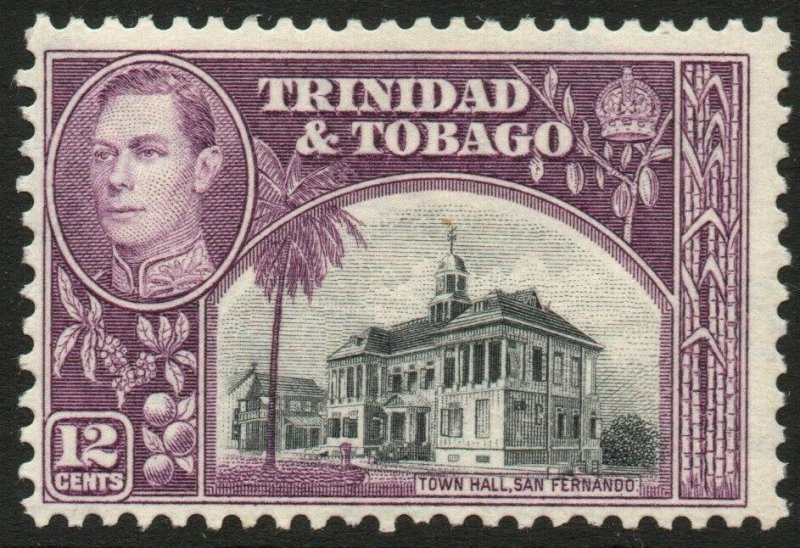 TRINIDAD & TOBAGO-1938-44 12c Black & Purple Sg 252 MOUNTED MINT V48443