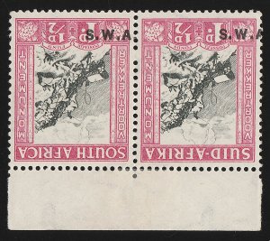 SOUTH WEST AFRICA 1935 Voortrekker 1d pair, error INVERTED MNH **. Certificate