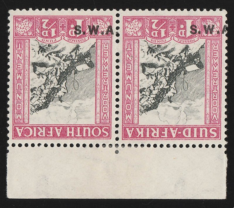 SOUTH WEST AFRICA 1935 Voortrekker 1d pair, error INVERTED MNH **. Certificate