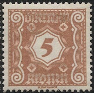 AUSTRIA 1922  5k Postage Due Sc J106, Mint NH VF