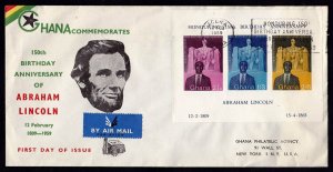 GHANA - 1959 150th BIRTHDAY ABRAHAM LINCOLN - MS - FDC REGISTERED