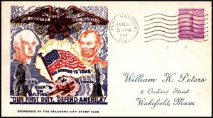 20 Jan 1942 WWII Patriotic Cover Our First Duty Eagle Edmunds Sherman 5964