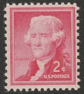 US 1033 Thomas Jefferson 2c single MNH 1954