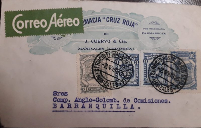 baja.O) 1925 COLOMBIA, SCADTA  MANIZALES  - RED CROSS PHARMACY - FARMACIA