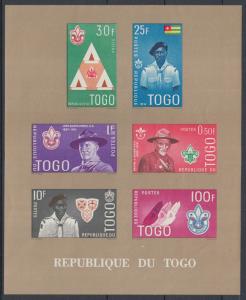 XG-I872 BOY SCOUTS - Togo, 1961 Scouting, Baden Powell, Imperf. MNH Sheet