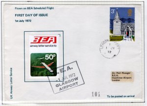 GB SCOTLAND Air Mail Cover BEA AIRWAY LETTER FDC 50p Glasgow - London 1972 DL375 