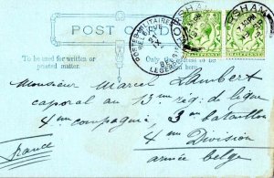 Great Britain 1/2d KGV (2) 1912 Horsham Postcard to the 4th Division, Belgian...