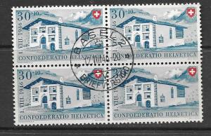 Switzerland B157 used block of 4 w/bull eye cancelf-vf, see desc. 2019 CV $30.00