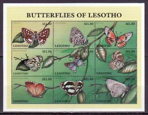 Lesotho, Scott cat. 1080 a-i. Butterflies sheet of 9. ^