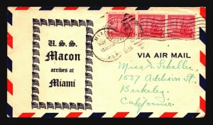USS Macon 1934 Cover Arrives In Miami Cachet / Miami 5.7.34 - Z18771