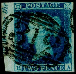 SG14, 2d blue, FINE USED. MARGINAL INSCRIPTION. 4 MARGINS. HA