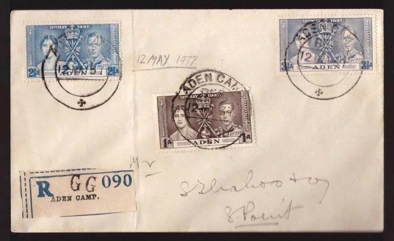 Aden, 1937 Coronation set on registered cover     -BN50