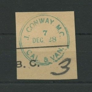 RPO CLERK -- J. CONWAY M.C. 7, DEC 28 CAL. & VAN. WT163, RF G, Canada RPO