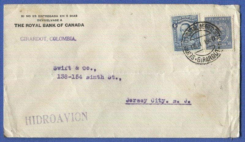 W695 -  COLOMBIA 1930 Hidroavion SCADTA Sea Plane cover, GIRARDOT to USA