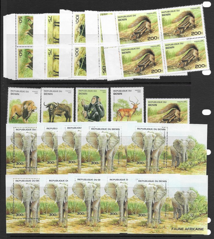 Benin 774-9 Animals MNH cpl. set x 10 w/SS vf, 2020 CV $71.50