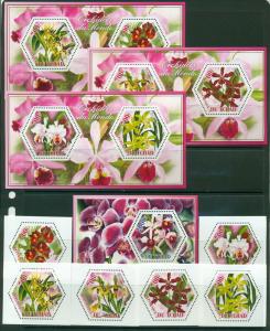 TCHAD CHAD 10 SHEETS ORCHIDS COMPLETE COLLECTION