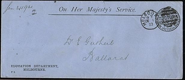 VICTORIA 1893 Education Dept OHMS cover used Melbourne to Ballarat........18253W